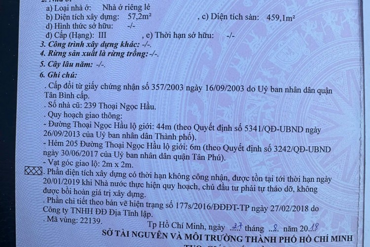 Bán CHDV 205 Thoại Ngọc Hầu - 7x35m - 7 tầng 45PN - HĐT 250tr/thg - Giá 38 tỷ!