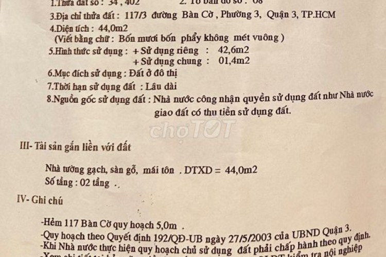 Bán nhà 117/3 Bàn Cờ - DT 5,2x17m - Một lầu - Hẻm 10m - Giá 16,5 tỷ!