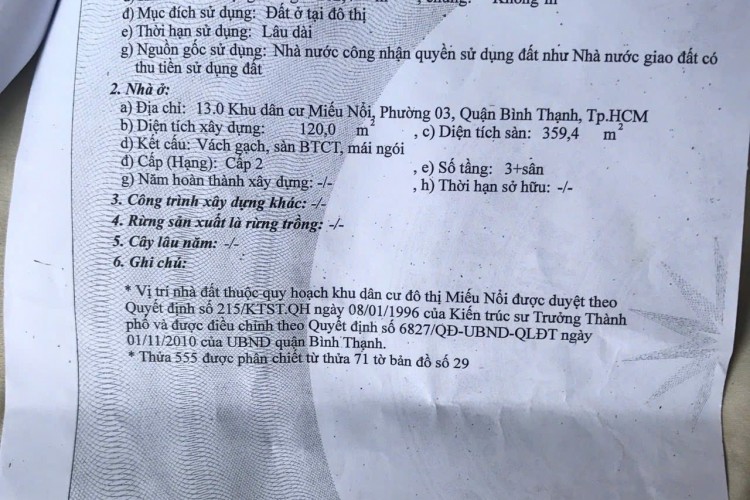 Bán nhà 13 Miếu Nổi - DT 16x16m - 4 tấm - HĐT 140tr/thg - Giá 90 tỷ!