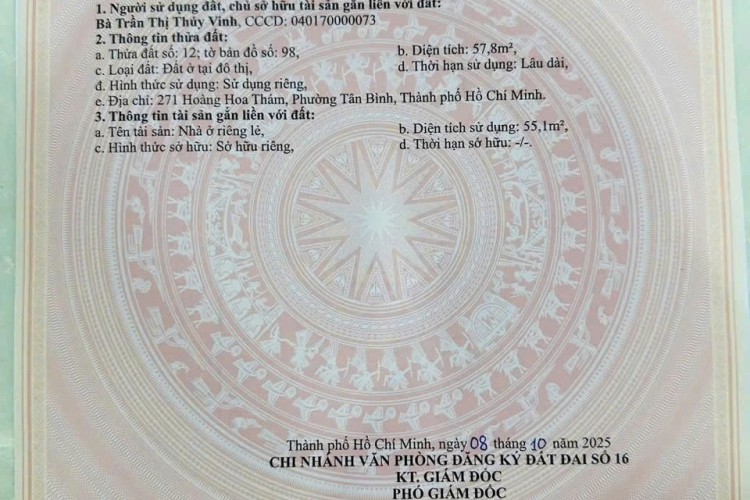 Bán nhà 271 Hoàng Hoa Thám - DT 3,8x16m - Cấp 4 - Giá 16,6 tỷ!