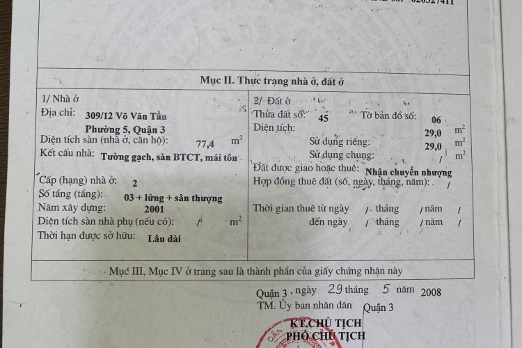 Bán nhà 309/12 Võ Văn Tần - DT 3,8x8m - 3 lầu - Giá 8,2 tỷ!