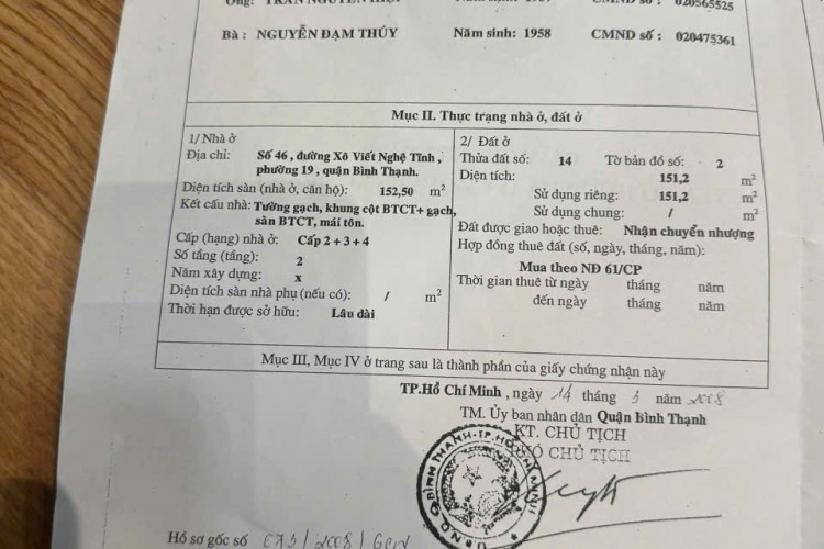 Bán nhà 46 Xô Viết Nghệ Tĩnh - DT 5,3x25m - Cấp 4 - CTXD Hầm + 7 tầng - KT 77tr/thg - Giá 55 tỷ!