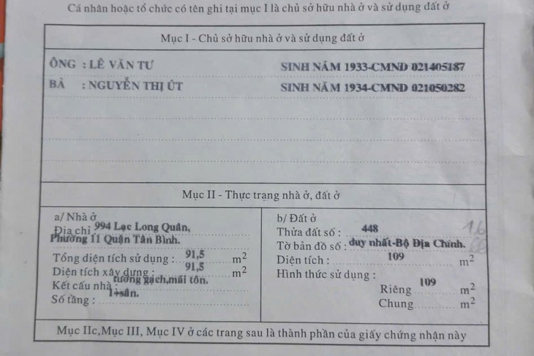 Bán nhà 947/9 Lạc Long Quân - 4,5x24,5m - Cấp 4 - Giá 16,5 tỷ!