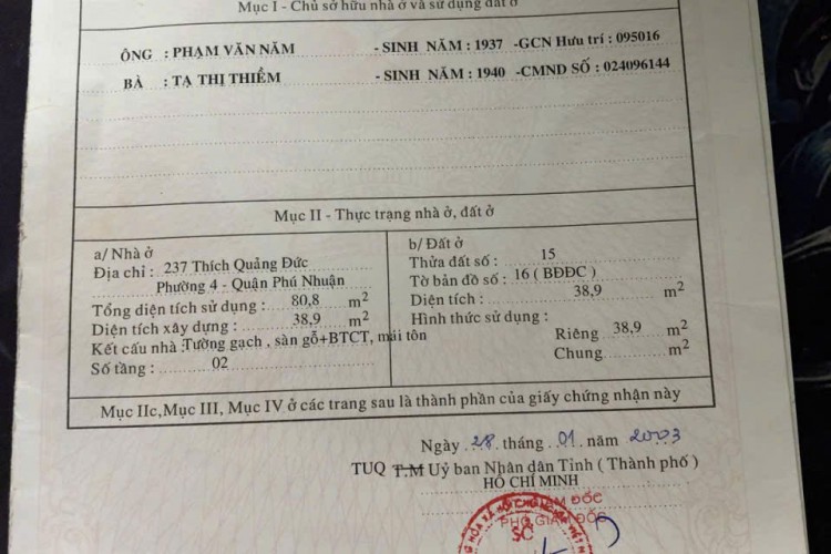 Bán nhà MT 237 Thích Quảng Đức – DT 4x15,85m – 1 lầu BTCT – Giá 13,5 tỷ