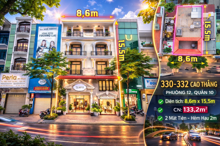 Bán toà nhà 330-332 Cao Thắng - DT 8,6x15,5m - 5 tầng mới - HĐT 180tr/thg - Giá 85 tỷ!